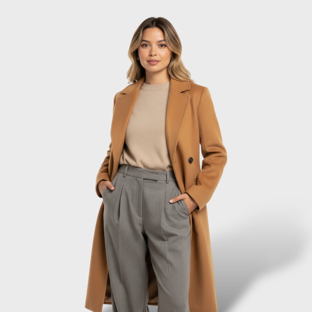 Abrigo elegante de lana con doble botonadura