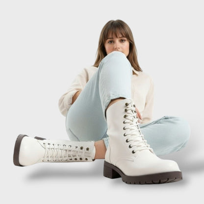 Botas de Combate con Cremallera y Tacón Bajo
