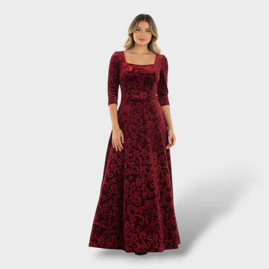 Vestido Maxi Floral Cuello Cuadrado Elegante